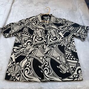 Aloha Republic Mens 2XL Hawaiian Shirt Black White Tribal Turtle Cotton Hawaii